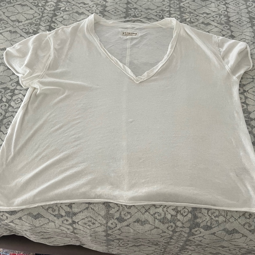 Free People White V-Neck Oversized T-Shirt